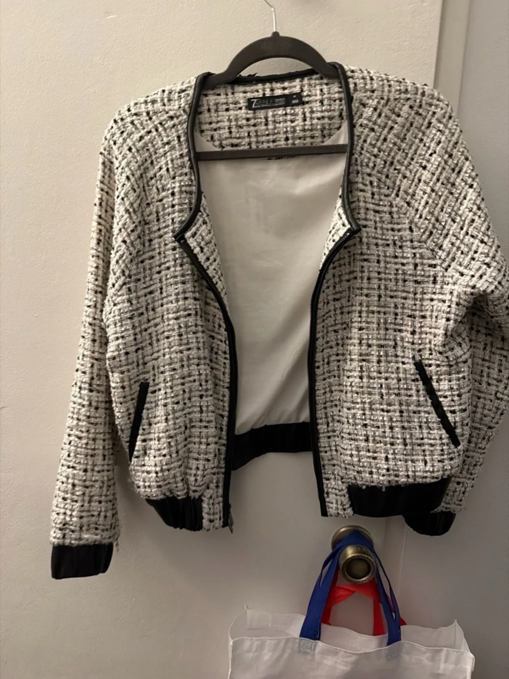 New York and company seventh Avenue Textured Black & White Tweed Bomber Jacket - Picture 2 of 6
